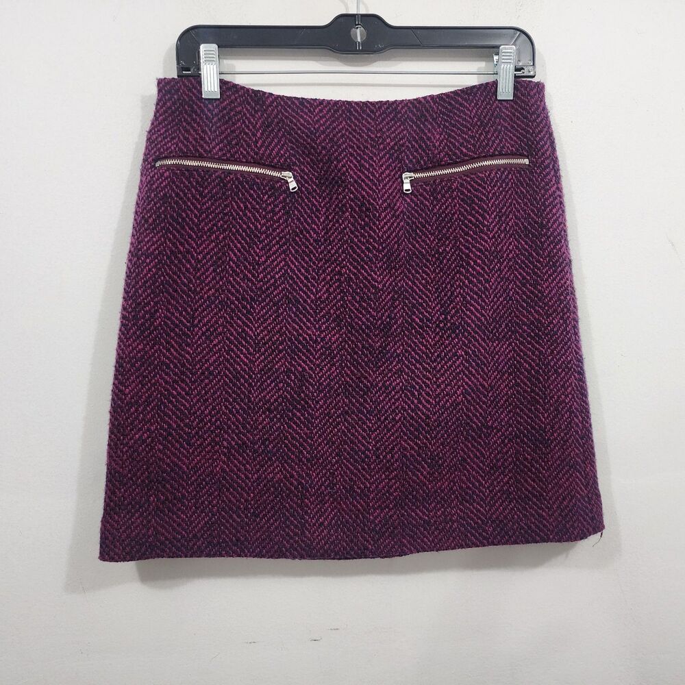 Ann Taylor Loft Orchid Purple Herringbone Tweed Straight Zipper Mini Skirt 6